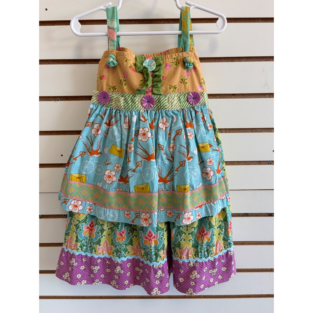 Original Matilda Jane knot apron dress sz 4 bird mail floral multicolor sundess